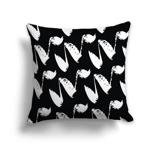 Square Throw Pillow with white squiggle pattern on black