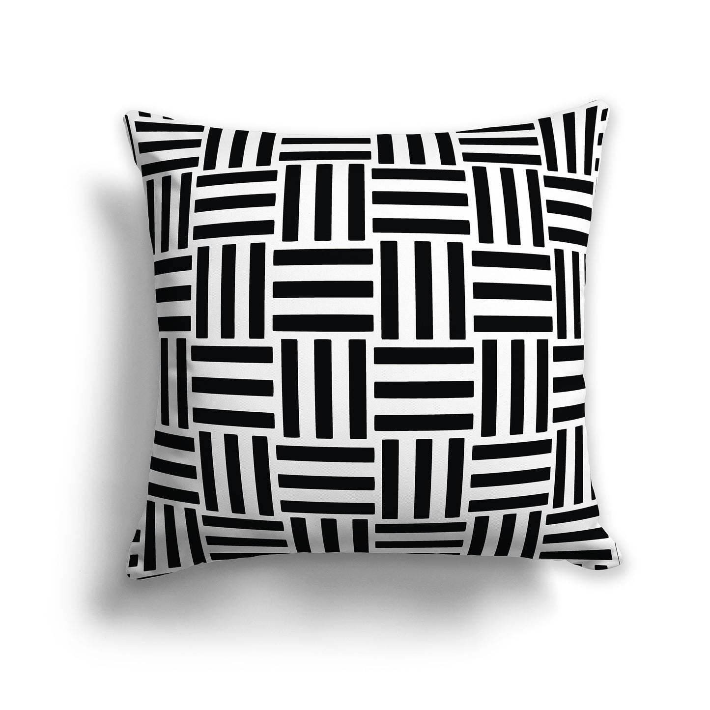 14 inch Square Throw Pillow with black basket weave pattern on white