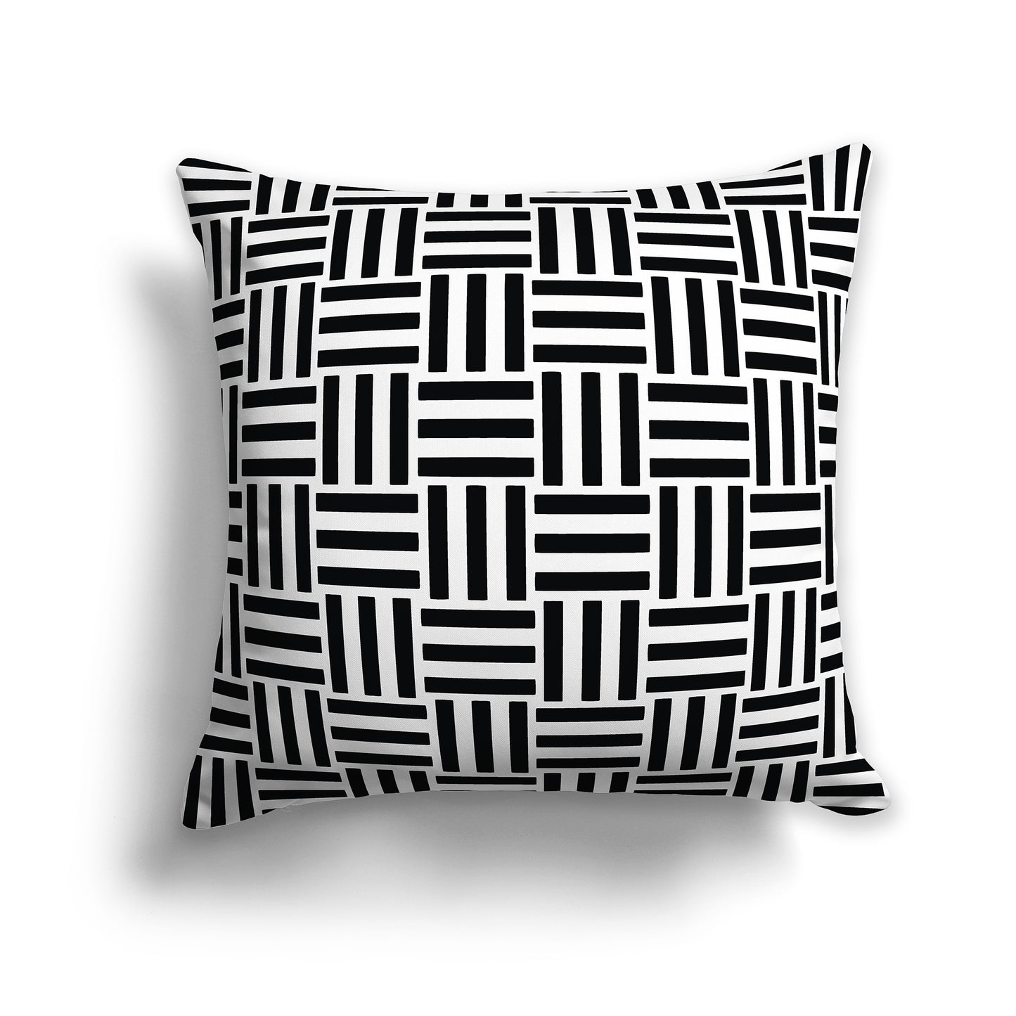 18 inch Square Throw Pillow with black basket weave pattern on white