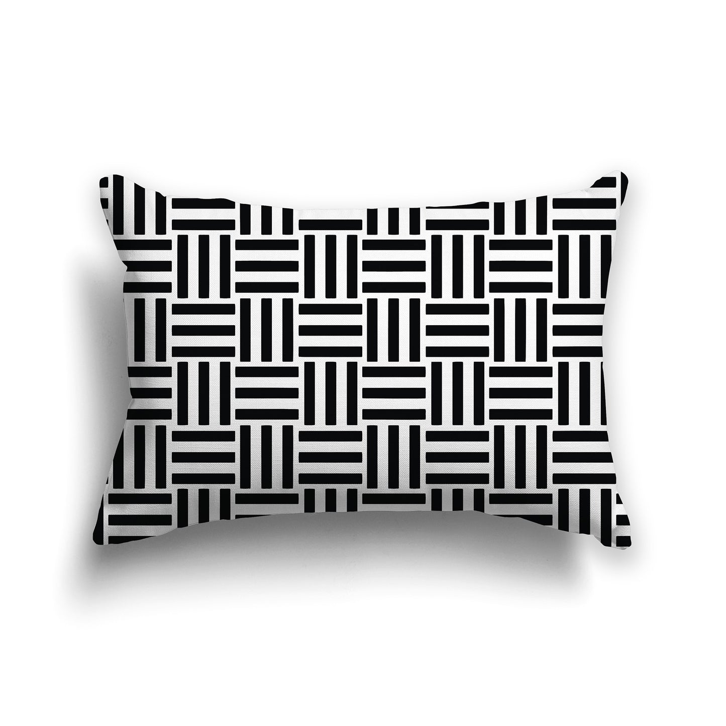 20x14 inch Lumbar Square Throw Pillow with black basket weave pattern on white