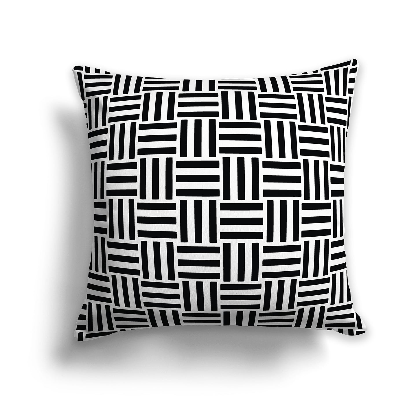 20 inch Square Throw Pillow with black basket weave pattern on white