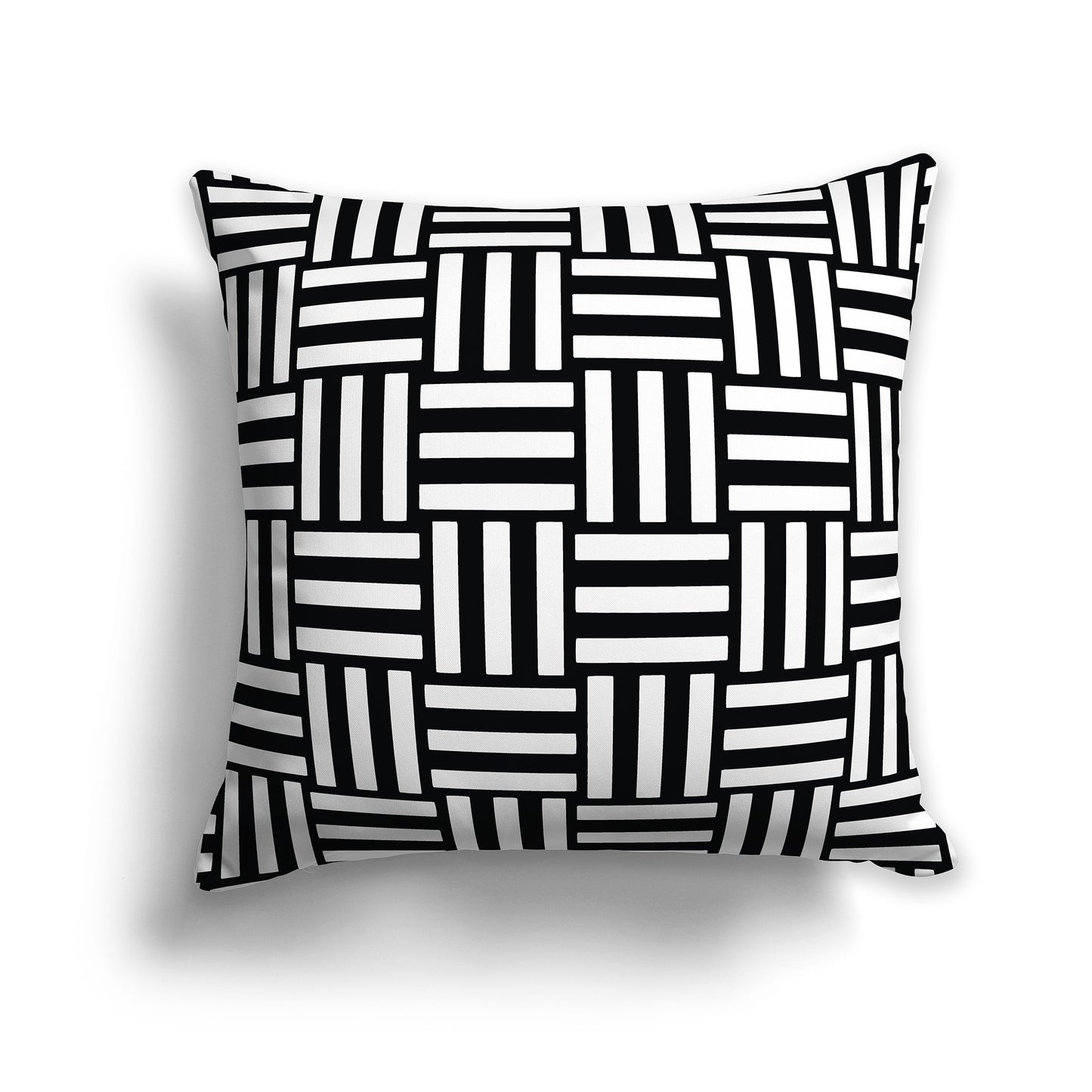 14 inch Square Throw Pillow with white basket weave pattern on black