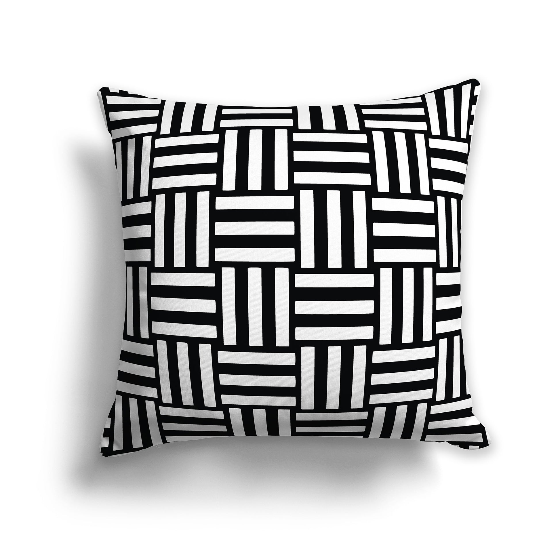 14 inch Square Throw Pillow with white basket weave pattern on black