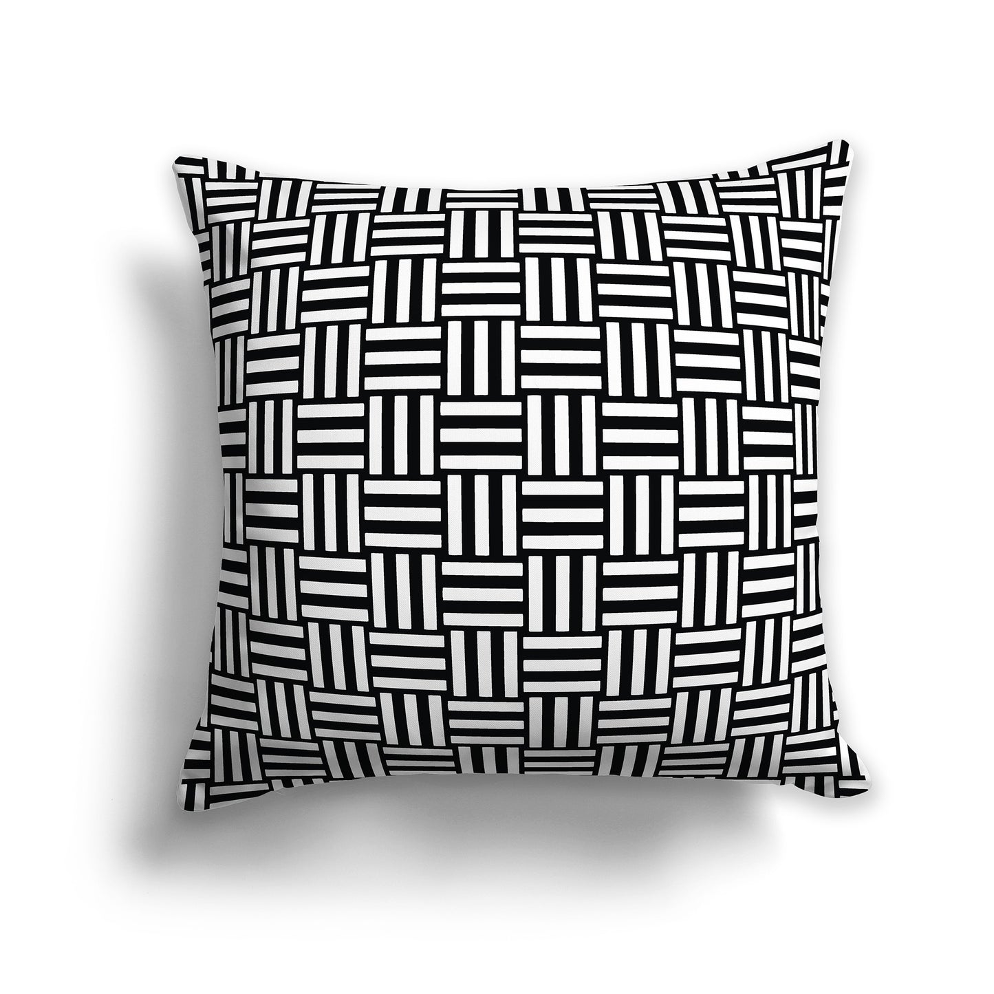 26 inch Square Throw Pillow white basket weave pattern on black