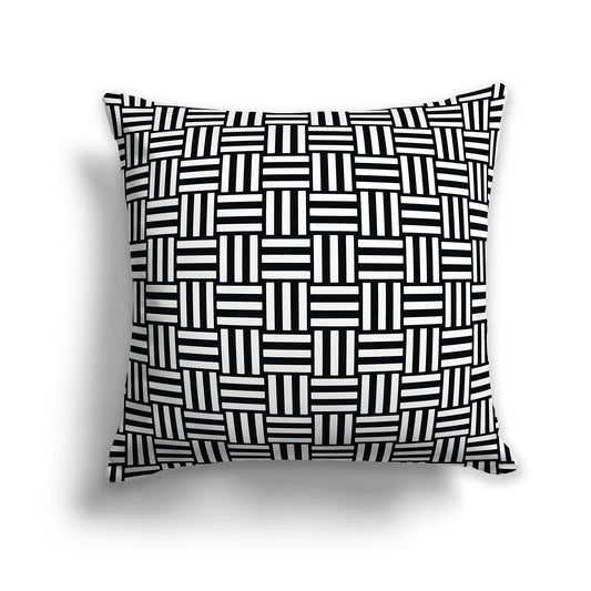 26 inch Square Throw Pillow white basket weave pattern on black