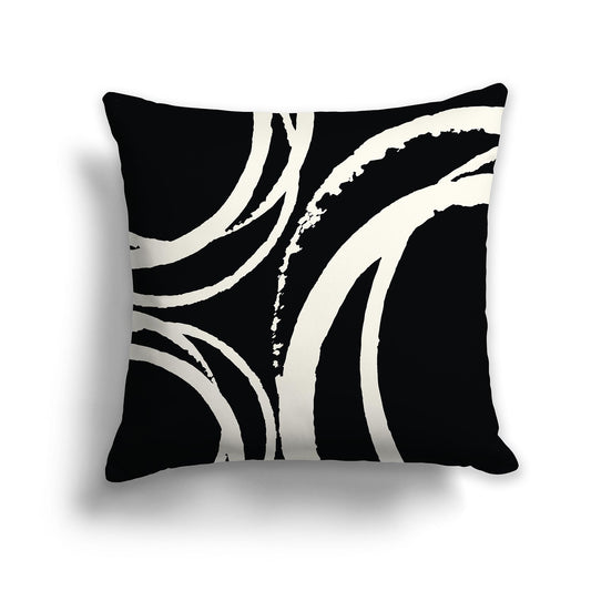 Square Throw Pillow with Pale Cream Circular Pattern on Black