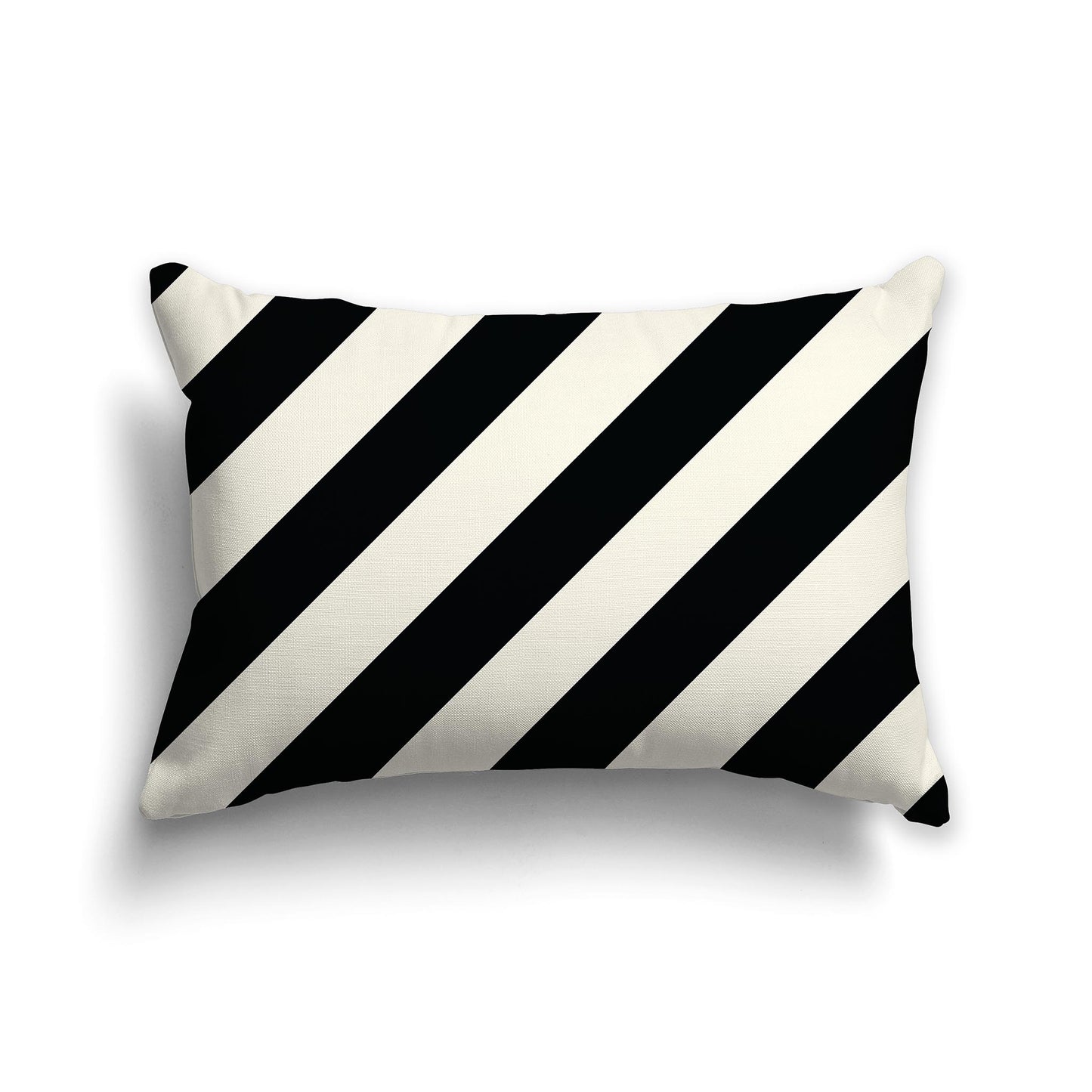 Lumbar Throw Pillow with Black and Pale Cream Diagonal Bars