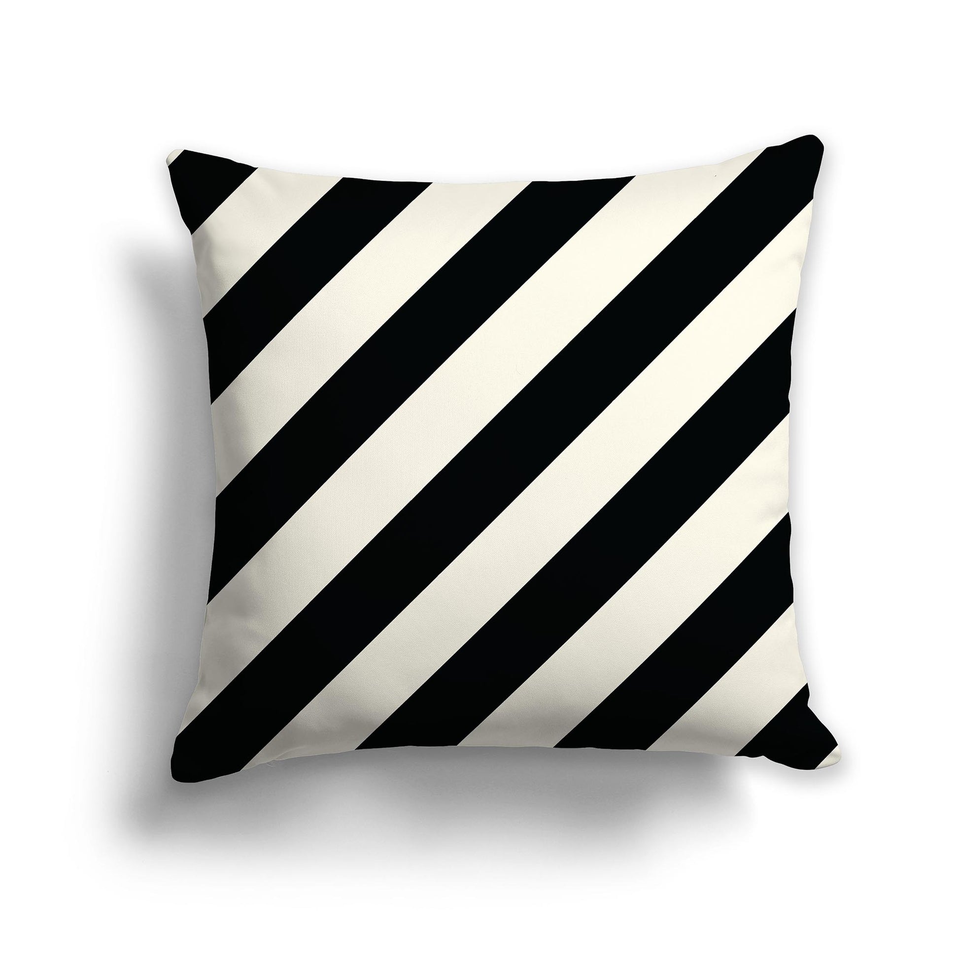 Square Throw Pillow with Black and Pale Cream Diagonal Bars