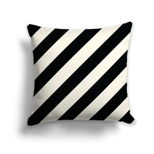 Square Throw Pillow with Black and Pale Cream Diagonal Bars
