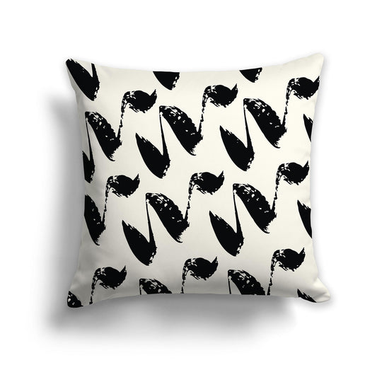 Square Throw Pillow with Black Pattern on Pale Cream