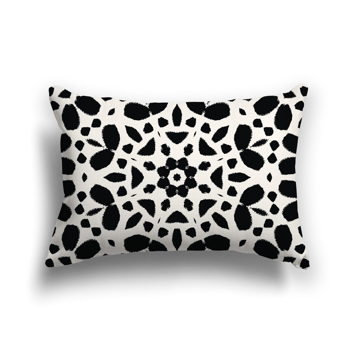 Lumbar Throw Pillow with Black Circular Pattern on Pale Cream