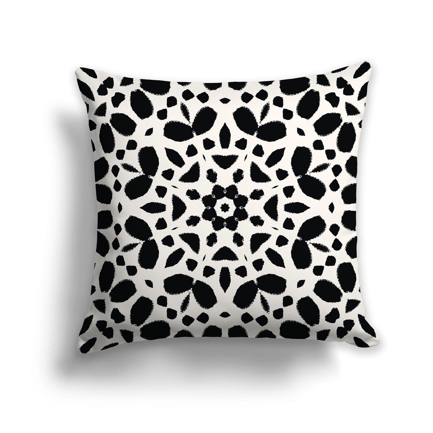 Square Throw Pillow with Black Circular Pattern on Pale Cream