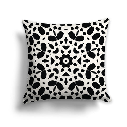 Square Throw Pillow with Black Circular Pattern on Pale Cream