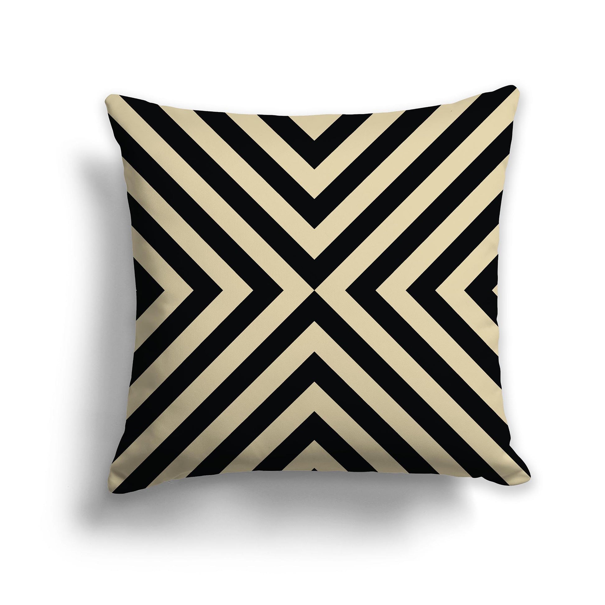 Square Throw Pillow with Black and Desert Sand Radiating Diagonal Bars