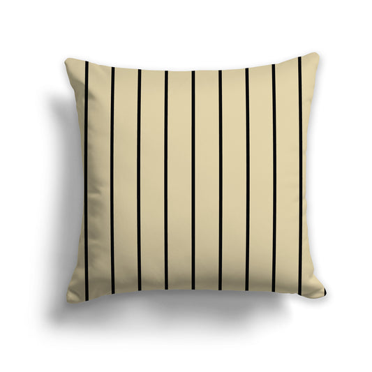 Tan Throw Pillow with Fine Black Vertical Stripes on Front | Faux Suede | 14 x 14 inches