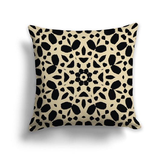 Square Throw Pillow with Black Circular Pattern on Desert Sand
