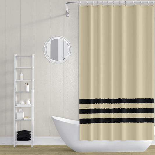 Tan Shower Curtain with Black Hand-painted Stripe Print | SC-1014