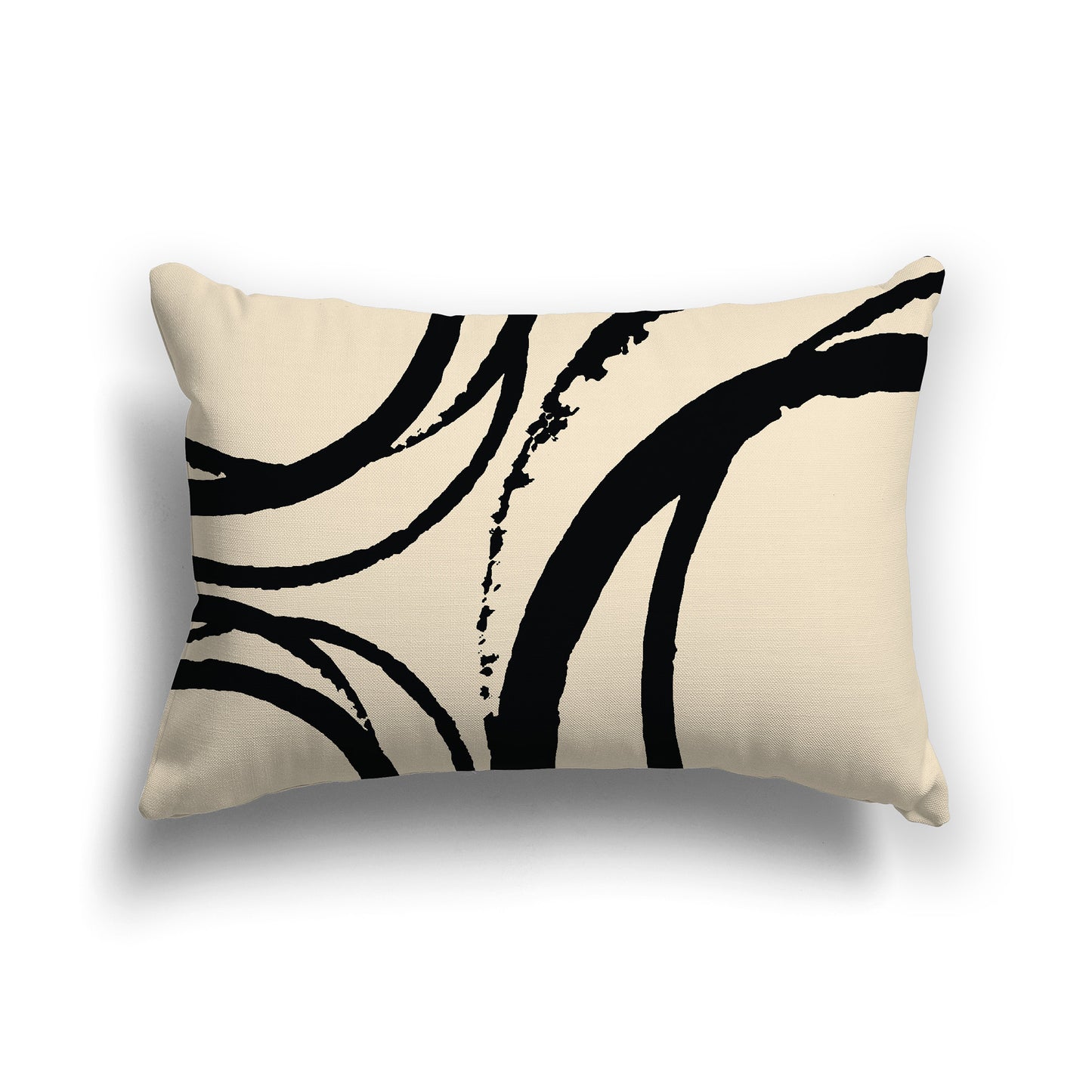 Beige Throw Pillow with Black Circular Graphic on Both Sides, lumbar