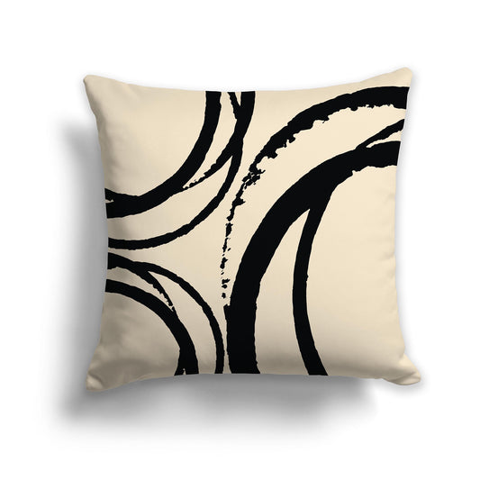Beige Throw Pillow with Black Circular Graphic on Both Sides, square