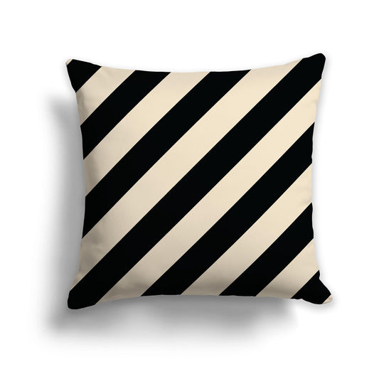 Beige Throw Pillow with Black Diagonal Bars on Both Sides, square