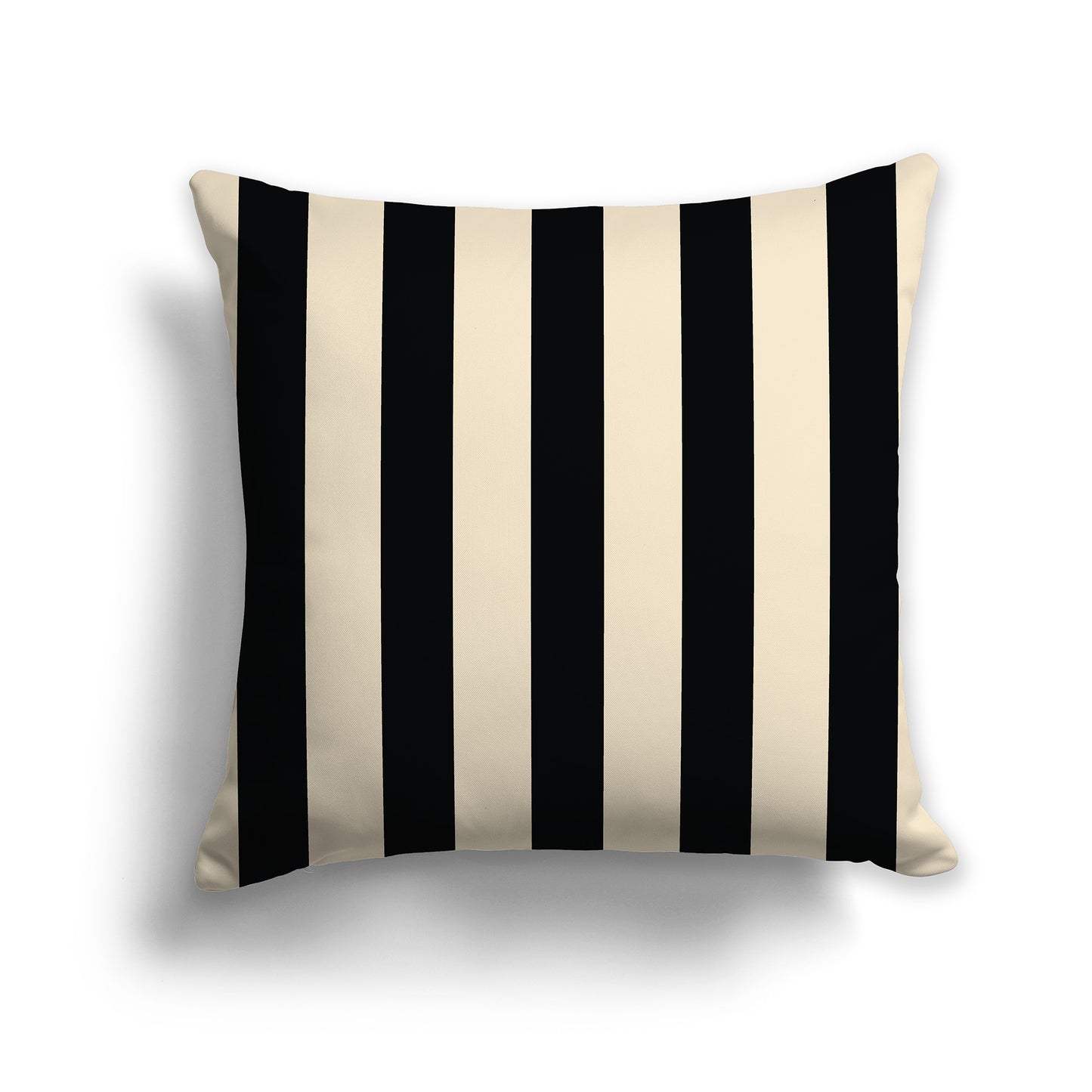 Beige Throw Pillow with Black Bars on Front and Solid Beige Back, square