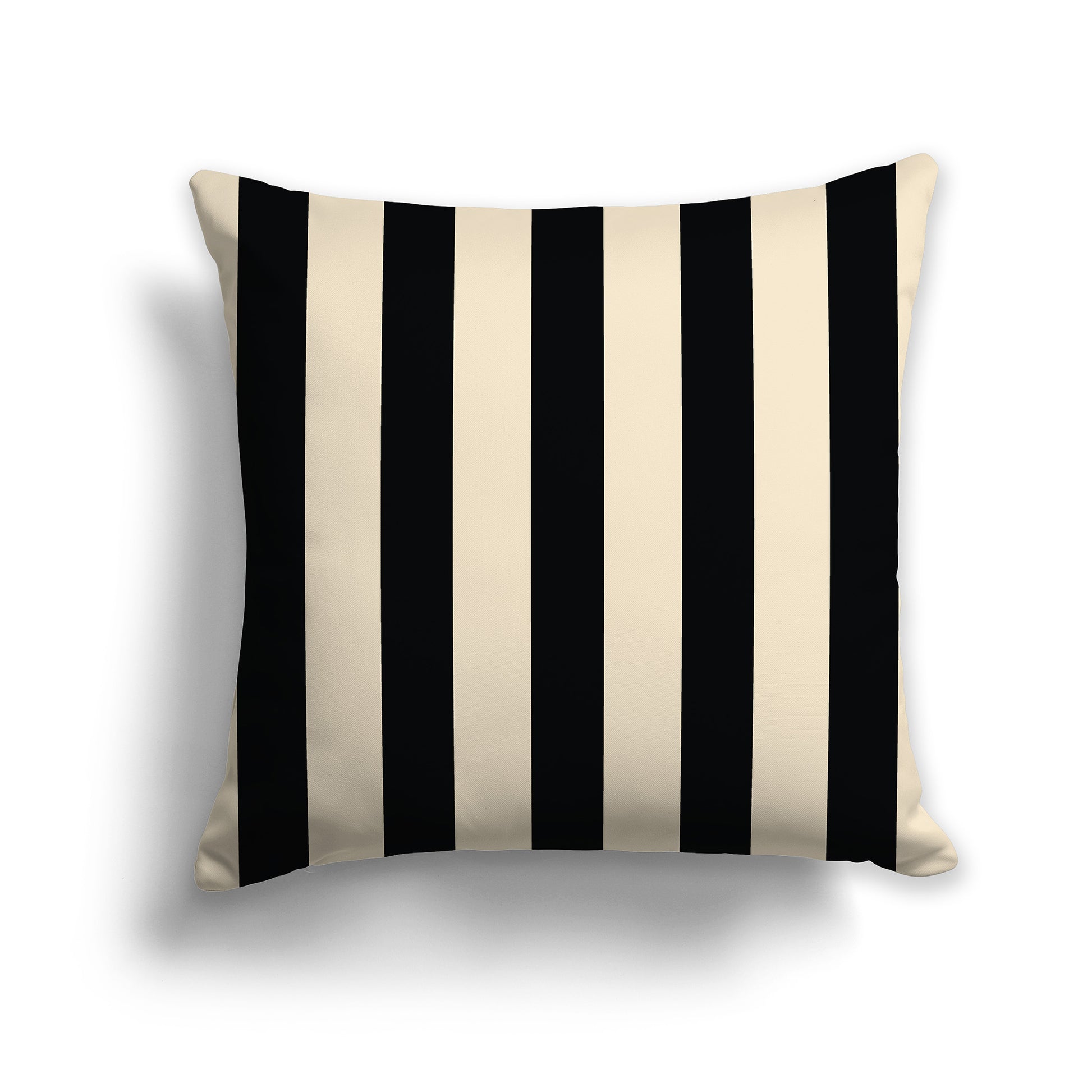 Beige Throw Pillow with Black Bars on Front and Solid Beige Back, square