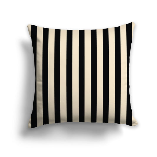 Beige Throw Pillow with Black Bars on Front and Solid Beige Back, square