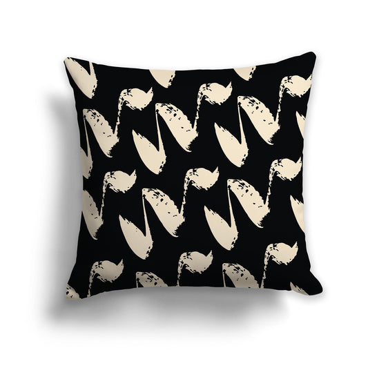Black Throw Pillow with Beige Squiggle Pattern on Both Sides, square