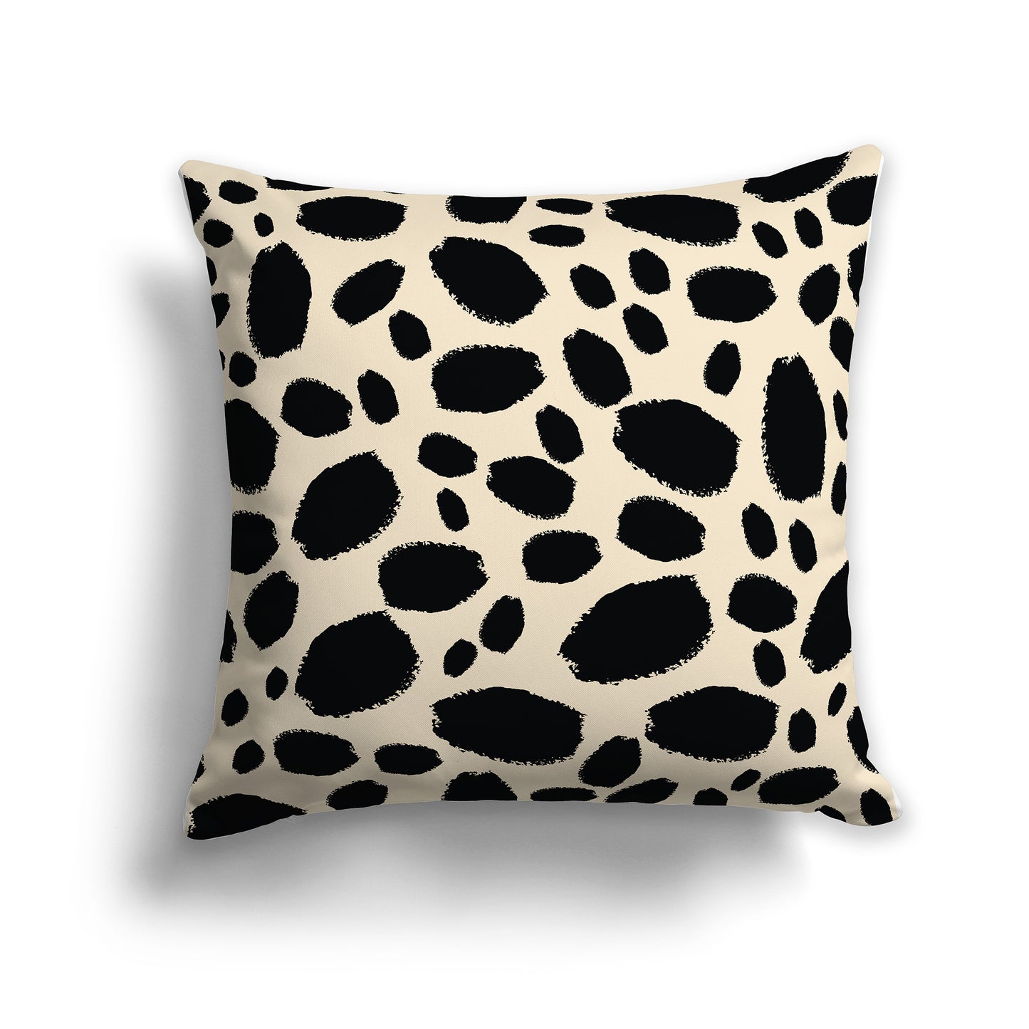 Beige Throw Pillow with Black Paint Dabs on Both Sides, square