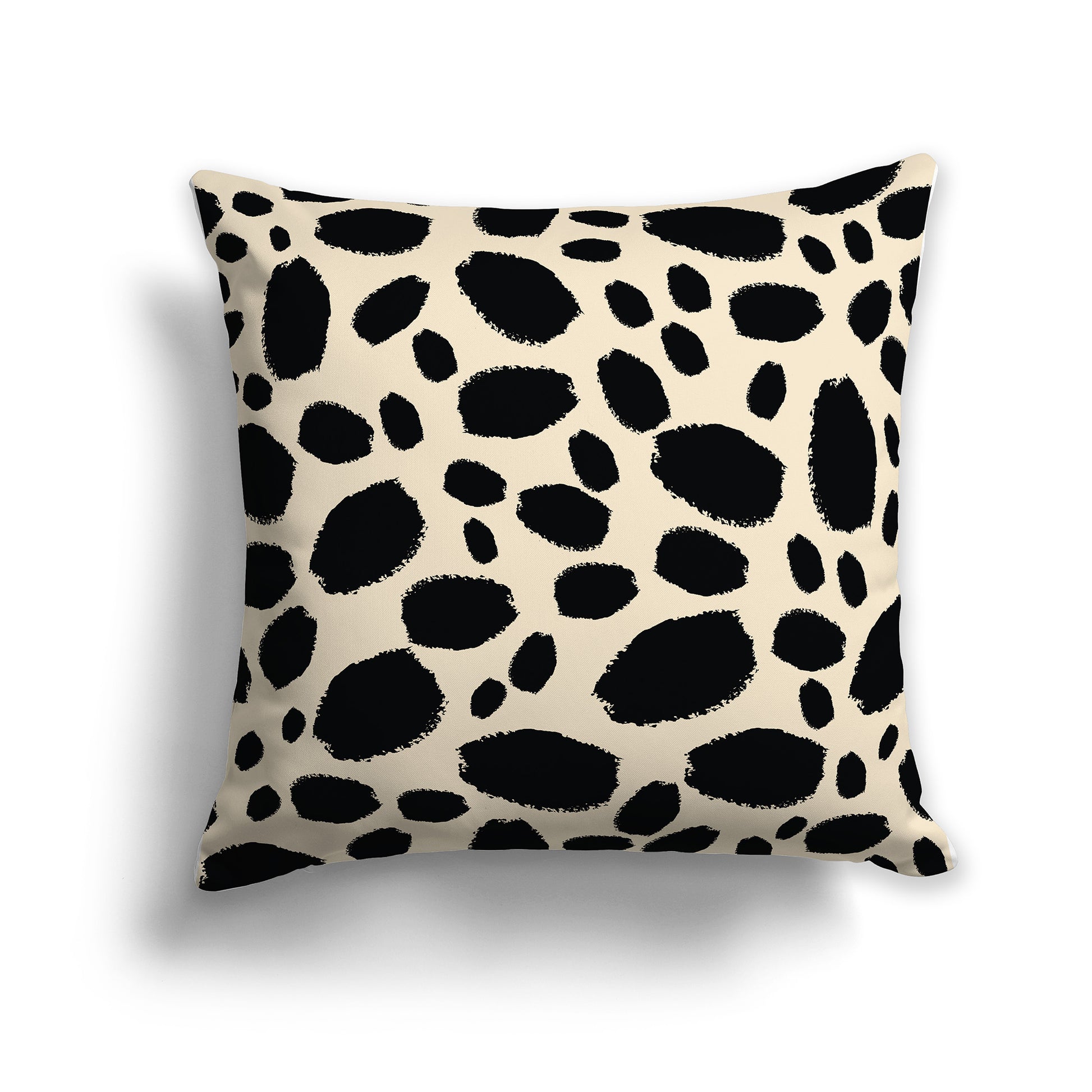 Beige Throw Pillow with Black Paint Dabs on Both Sides, square