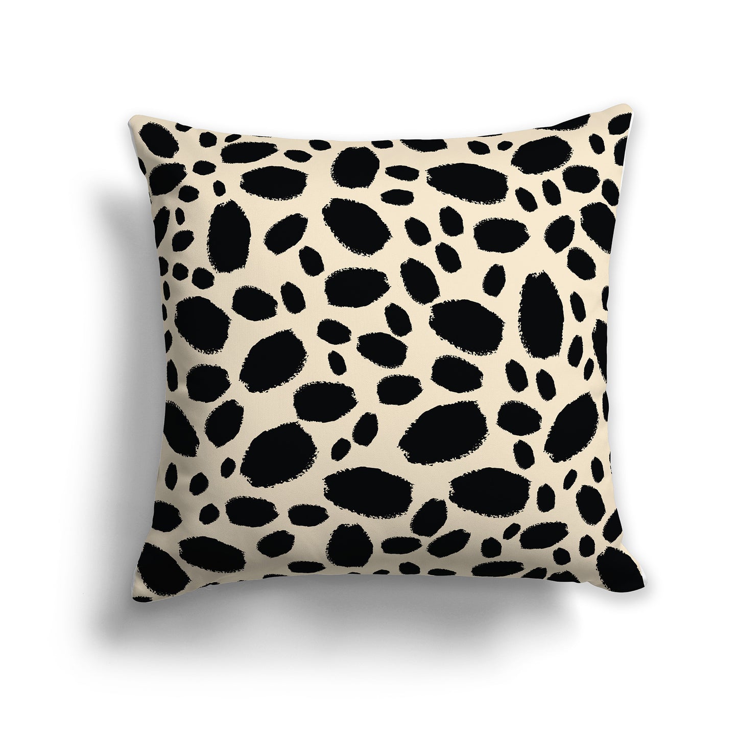 Beige Throw Pillow with Black Paint Dabs on Both Sides, square