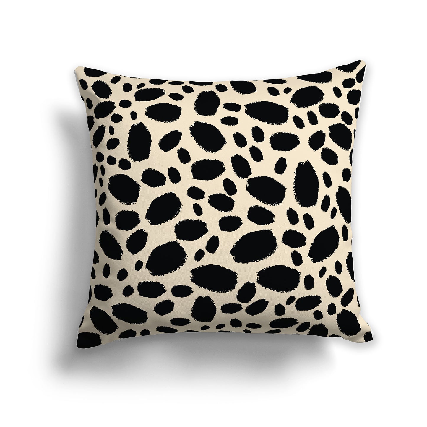 Beige Throw Pillow with Black Paint Dabs on Both Sides, square