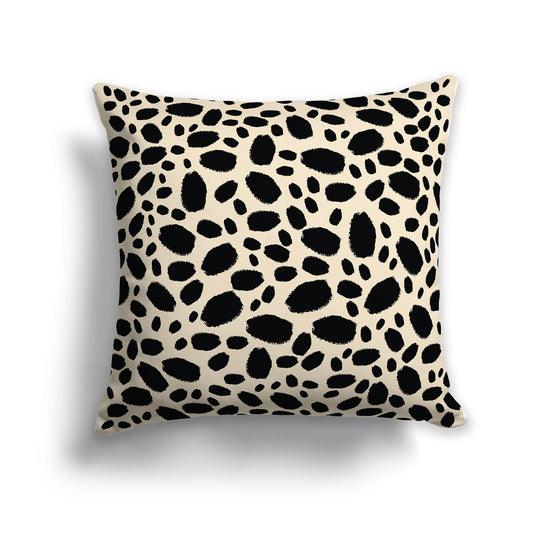 Beige Throw Pillow with Black Paint Dabs on Both Sides, square