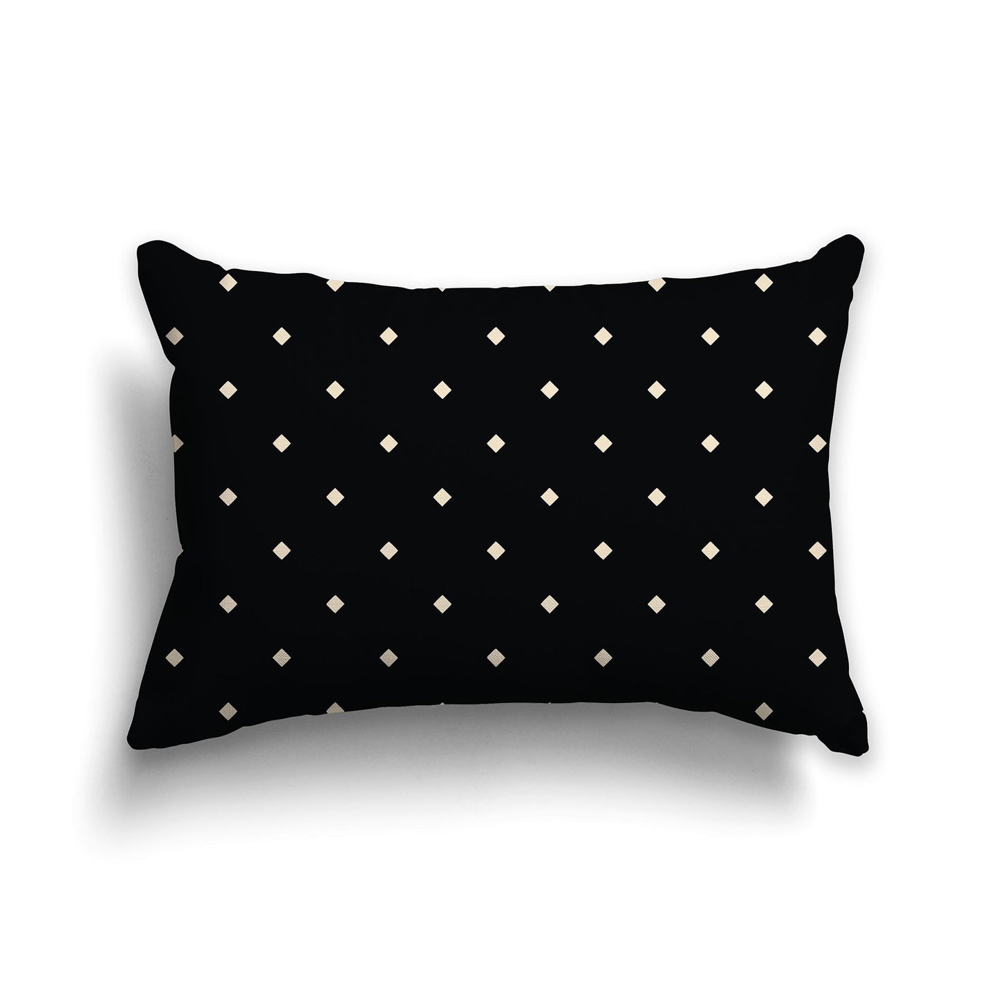 Black Throw Pillow with Beige Diamond Pattern on Front and Solid Black Back, lumbar