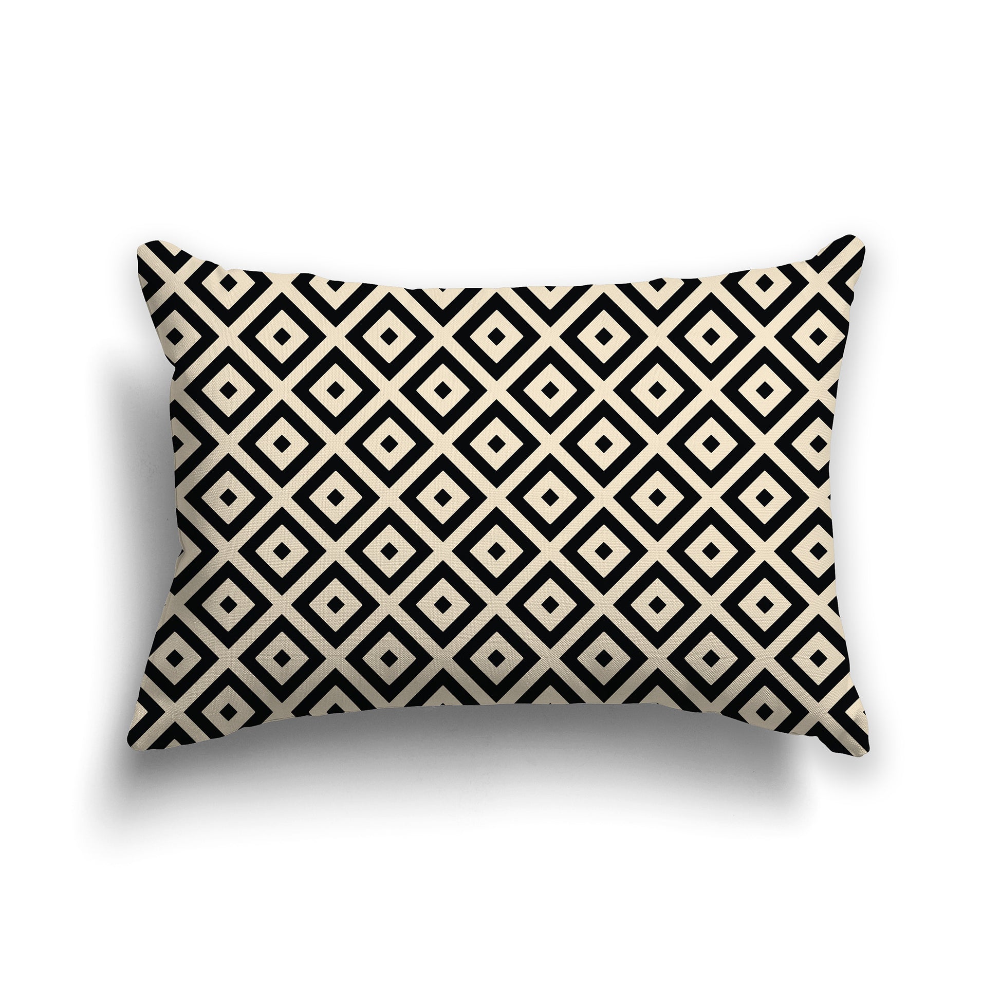 Throw Pillow with Black and Beige Radiating Squares on Both Sides, lumbar