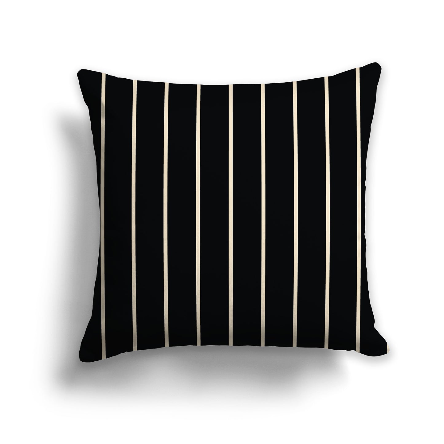 Black Throw Pillow with Fine Beige Vertical Stripes on Front, square
