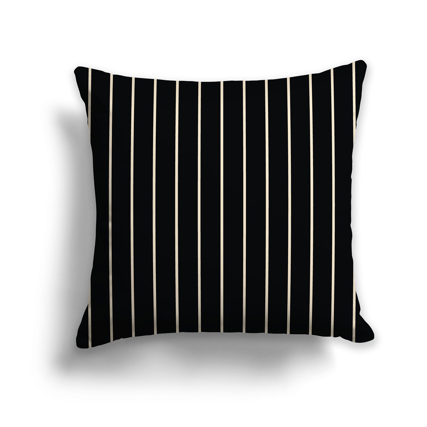 Black Throw Pillow with Fine Beige Vertical Stripes on Front, square
