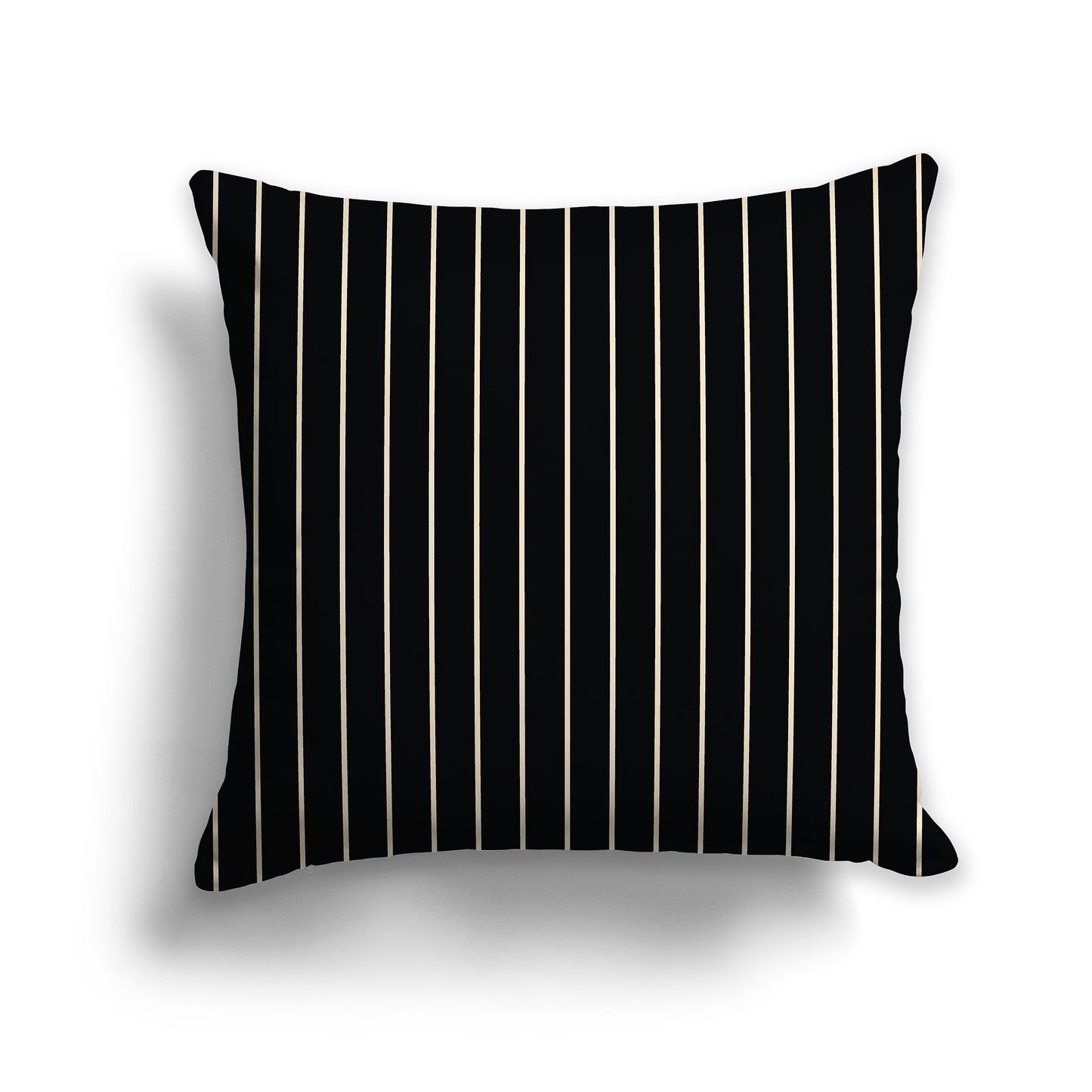 Black Throw Pillow with Fine Beige Vertical Stripes on Front, square