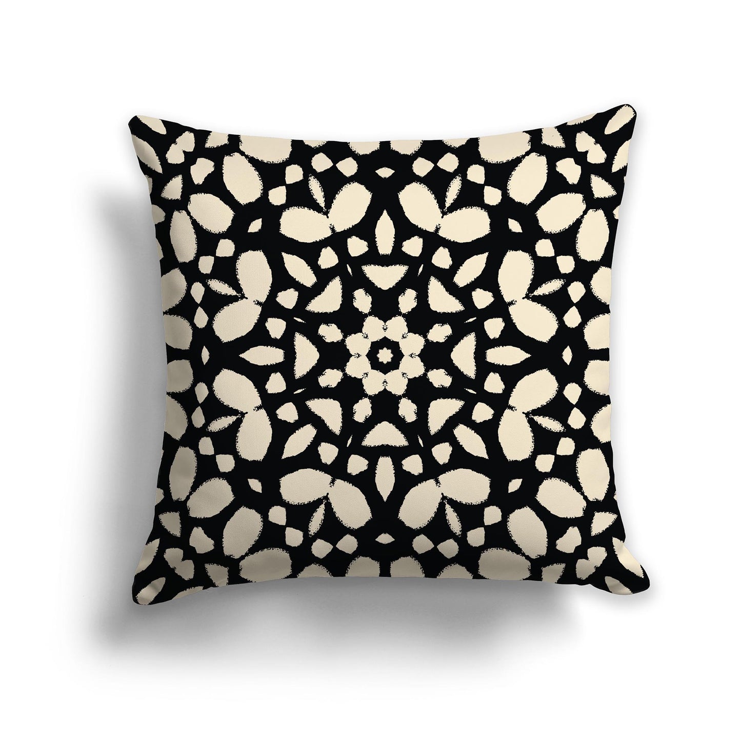 Beige Throw Pillow with Black Circular Pattern on Both Sides, square