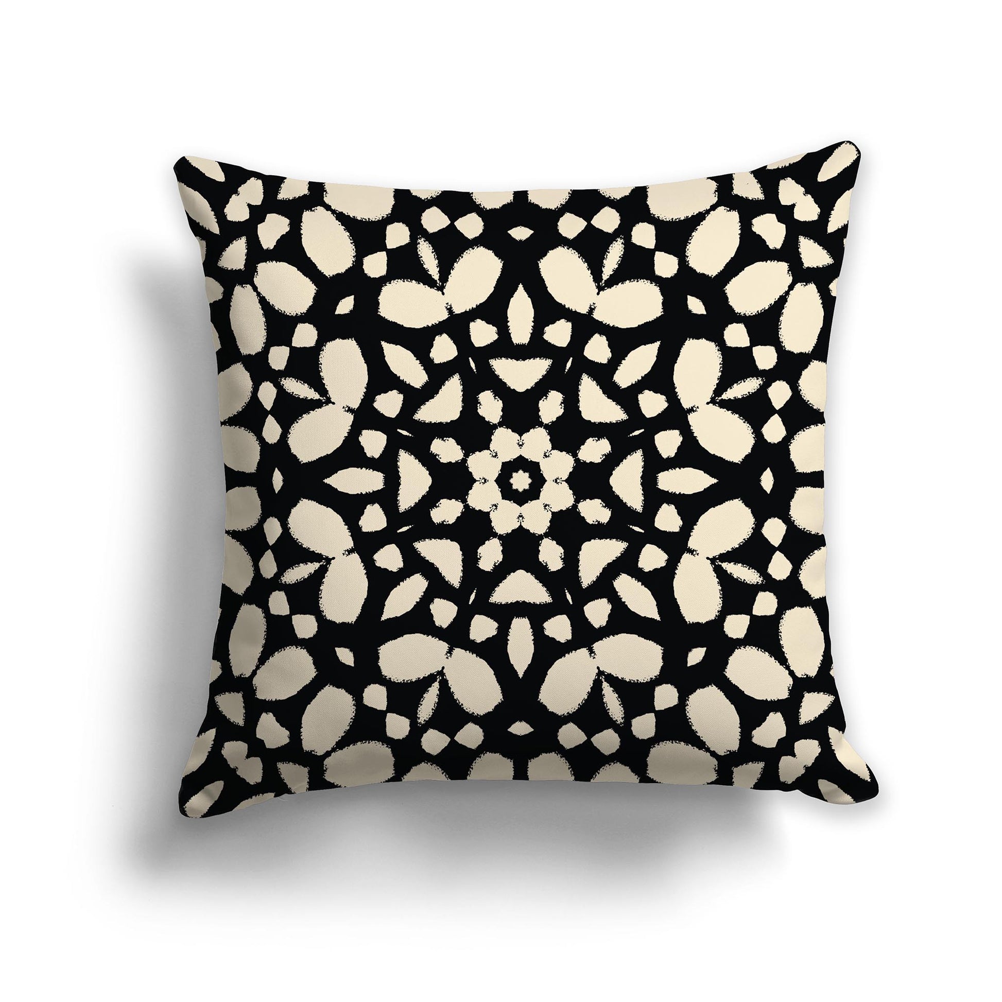 Beige Throw Pillow with Black Circular Pattern on Both Sides, square