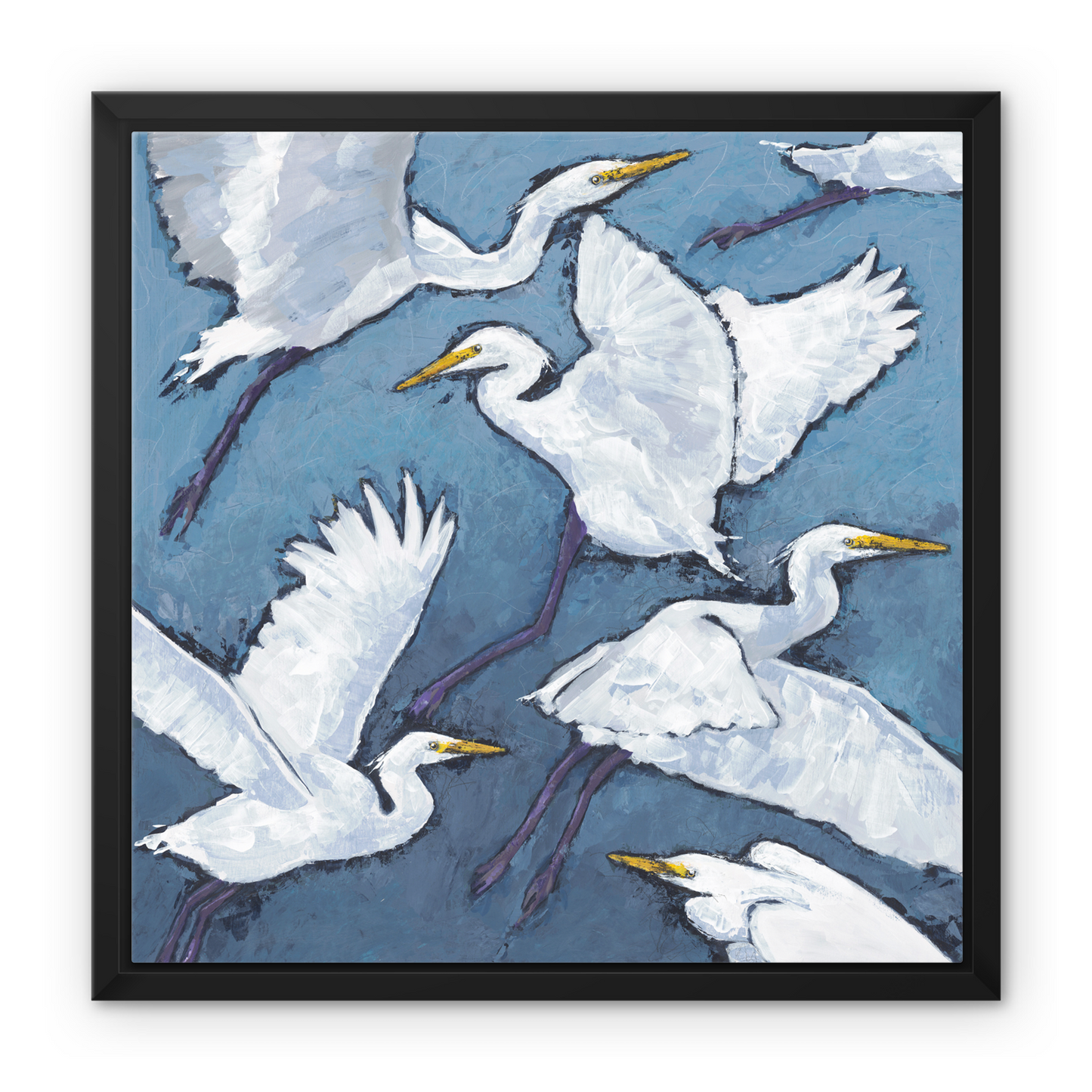Framed Fine Art Canvas Print - 12x12 16x16 20x20 24x24 28x28 32x32 inches | White Herons in Acrylic, FCS-1020-001-MW