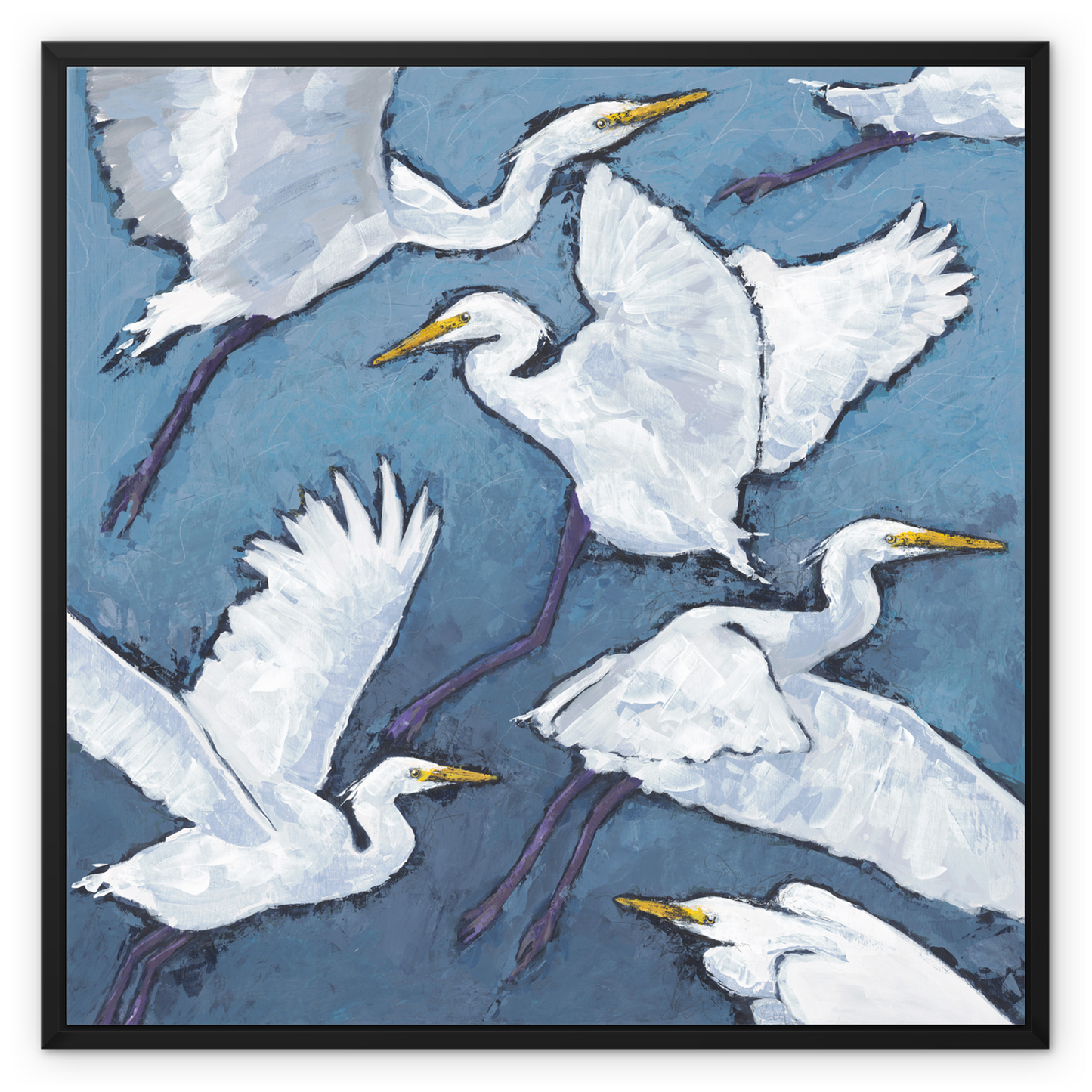 Framed Fine Art Canvas Print - 12x12 16x16 20x20 24x24 28x28 32x32 inches | White Herons in Acrylic, FCS-1020-001-MW