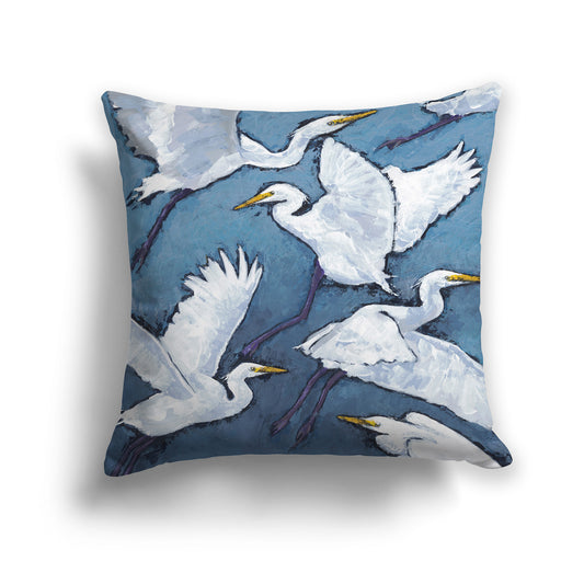 Square Throw Pillow with fine art painting of White Herons