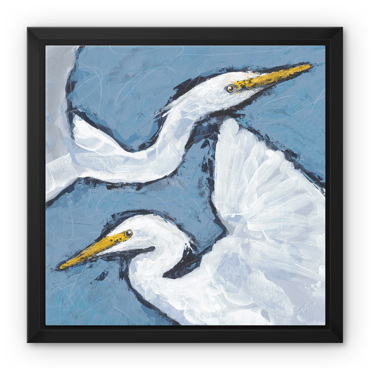 Framed Fine Art Canvas Print - 12x12 16x16 20x20 24x24 28x28 32x32 inches | Heron Pair in Acrylic, FCS-1020-002-MW