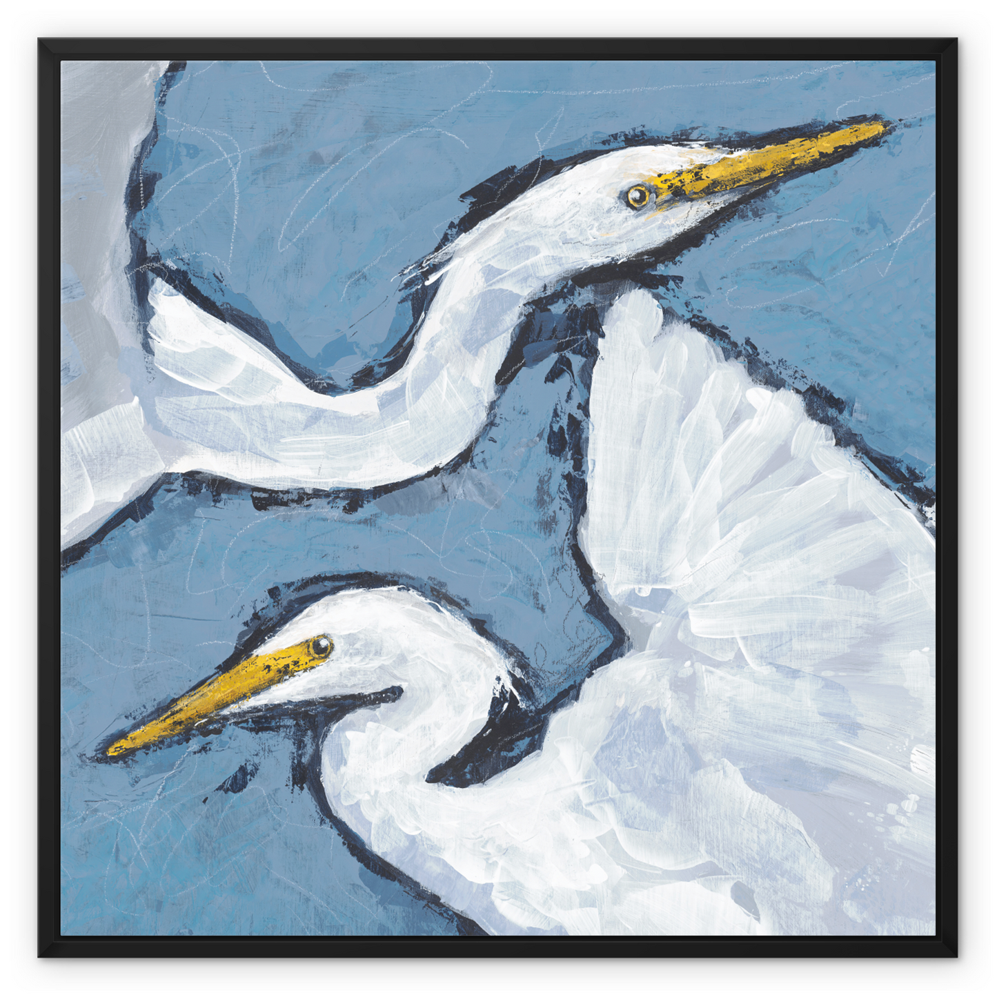Framed Fine Art Canvas Print - 12x12 16x16 20x20 24x24 28x28 32x32 inches | Heron Pair in Acrylic, FCS-1020-002-MW