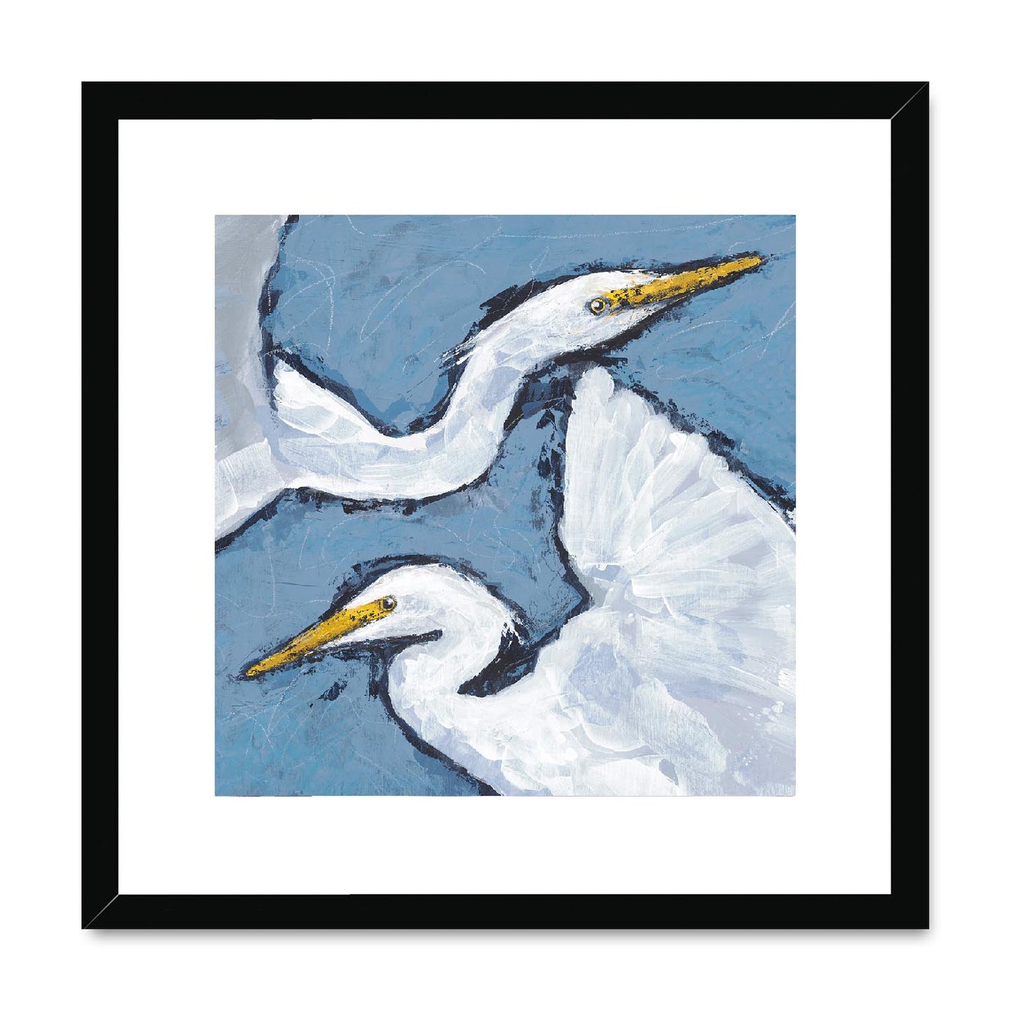 Framed Fine Art Print, White Mat,Heron Pair in Acrylic, FPS-1020-002, 16"x16", Black Frame
