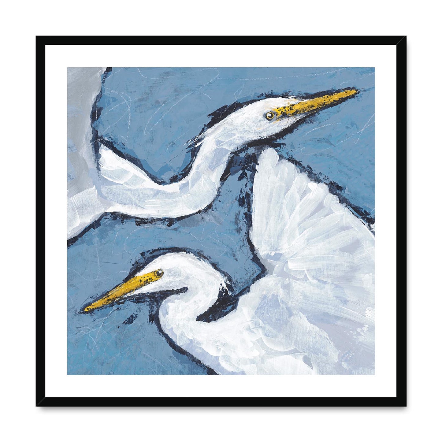 Framed Fine Art Print, White Mat,Heron Pair in Acrylic, FPS-1020-002, 28"x28", Black Frame
