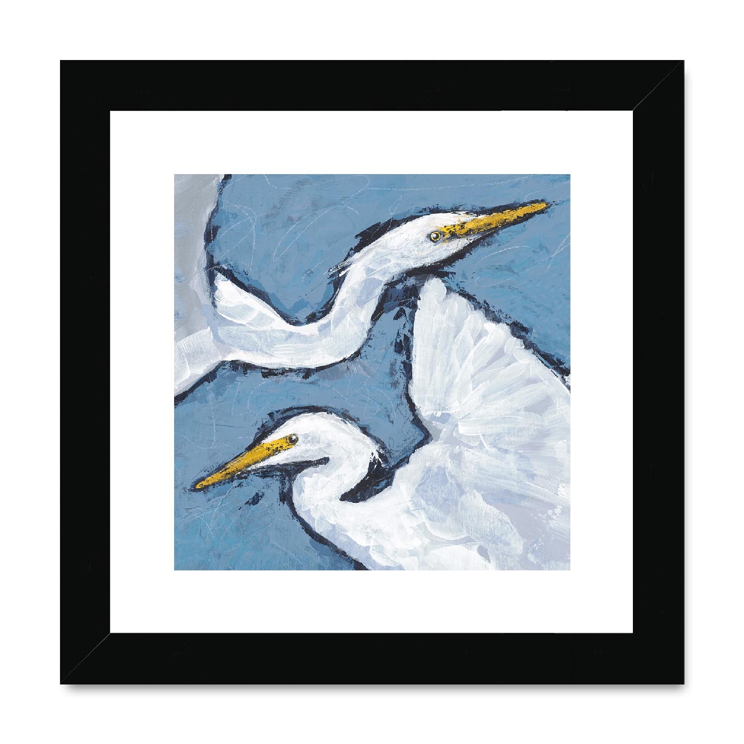 Framed Fine Art Print, White Mat,Heron Pair in Acrylic, FPS-1020-002, 8"x8", Black Frame