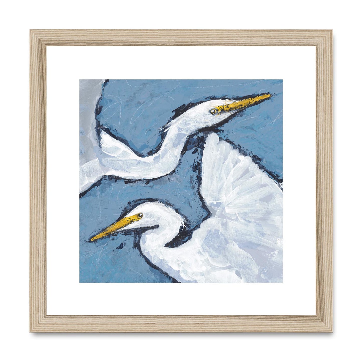 Framed Fine Art Print, White Mat,Heron Pair in Acrylic, FPS-1020-002, 12"x12", Natural Frame