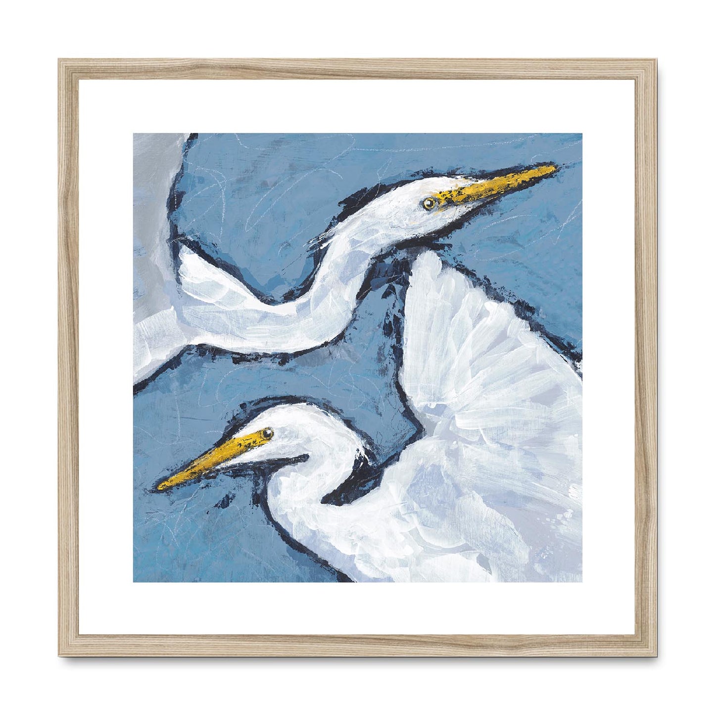 Framed Fine Art Print, White Mat,Heron Pair in Acrylic, FPS-1020-002, 20"x20", Natural Frame